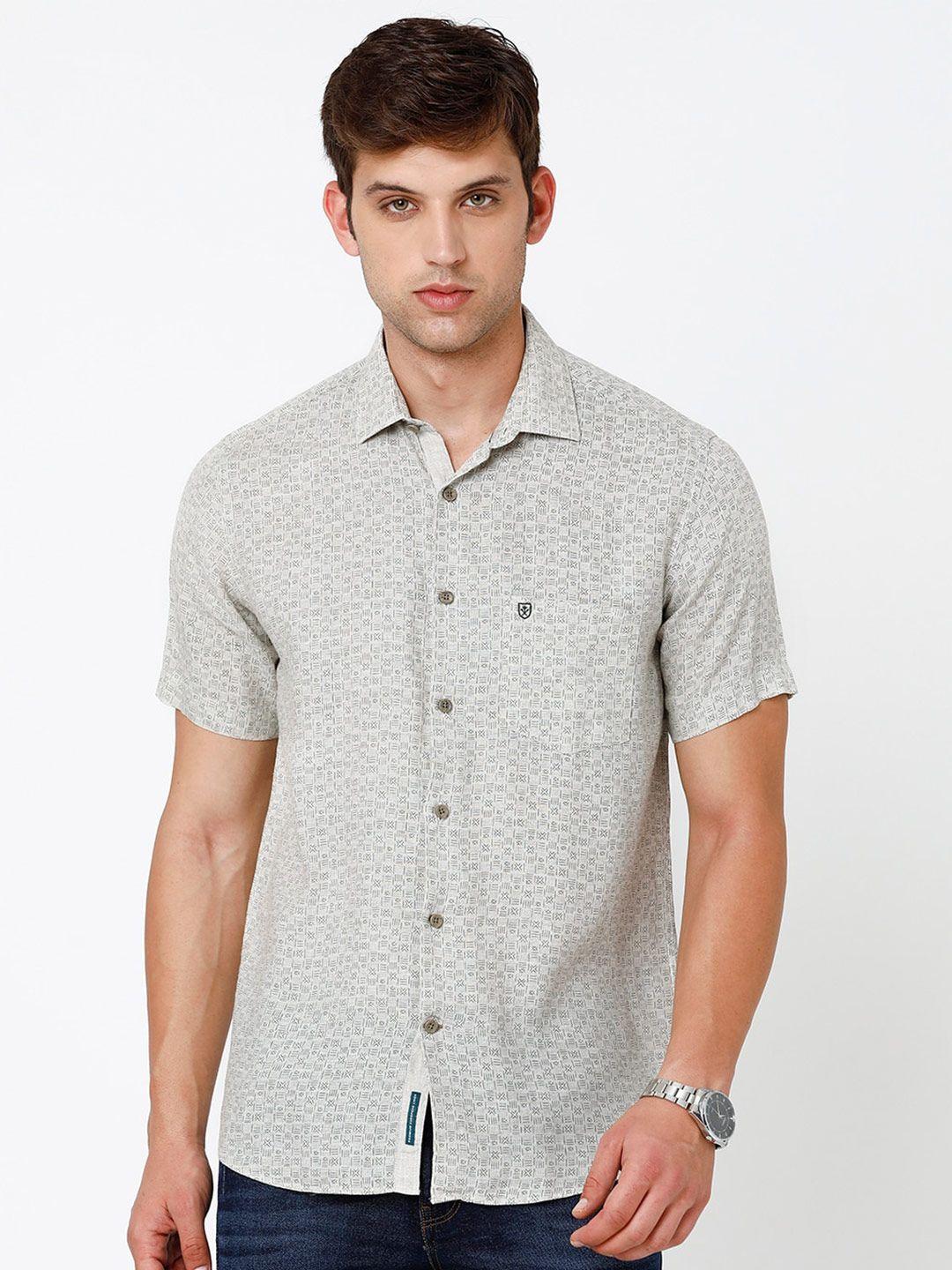linen club men printed regular fit casual shirt