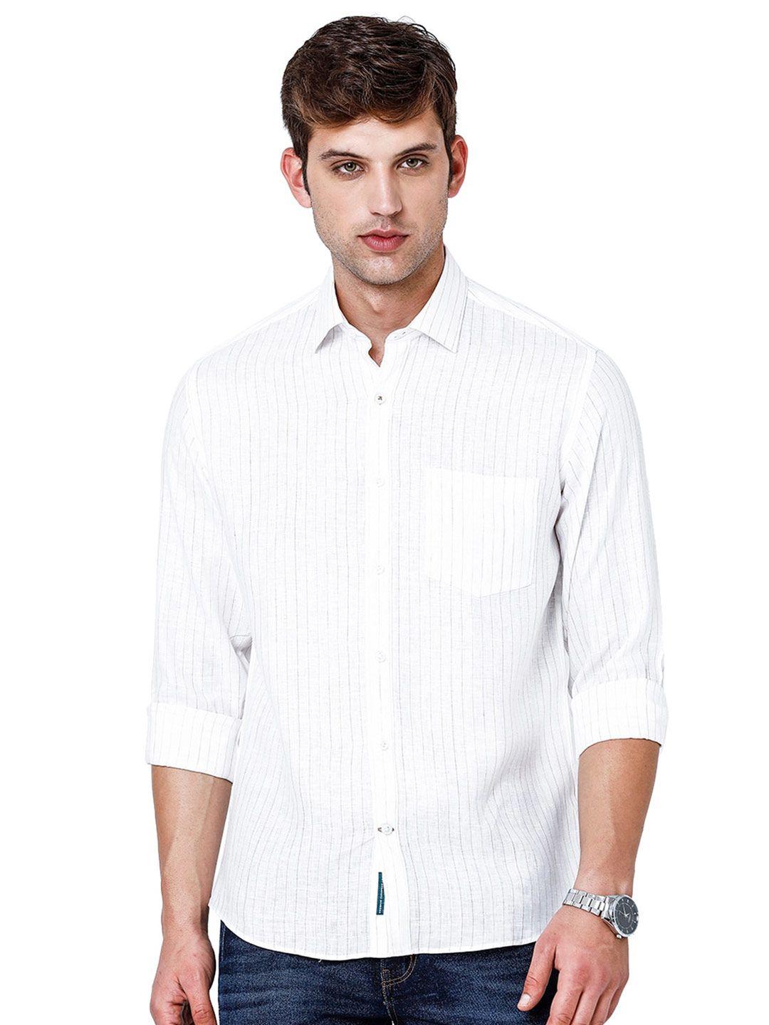 linen club men printed striped casual shirt