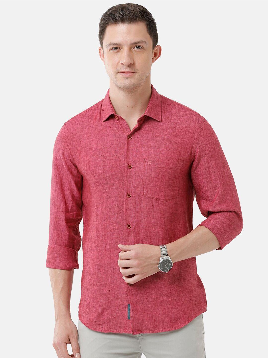 linen club men regular fit solid linen casual shirt