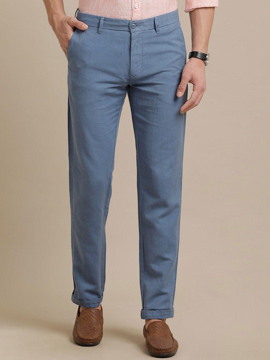 linen club men smart pure linen casual trousers