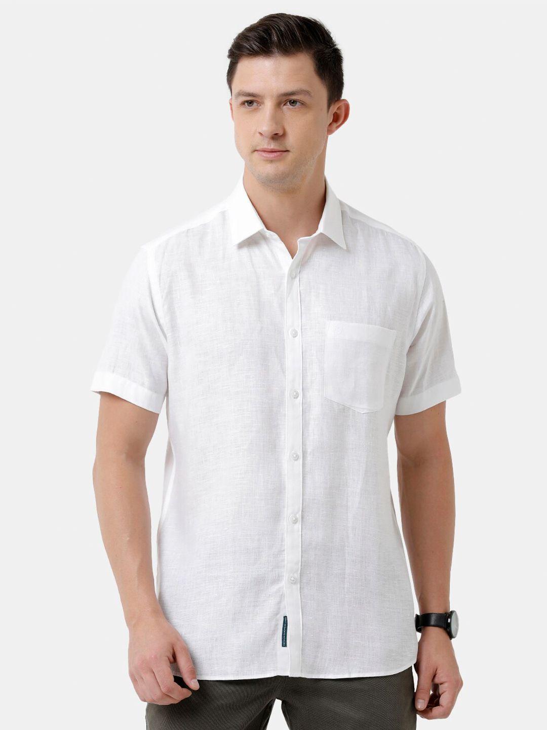 linen club men solid casual regular fit linen shirt