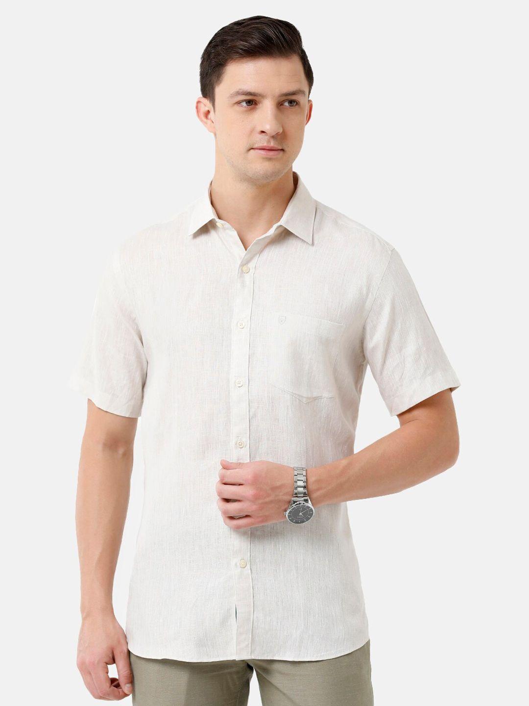 linen club men solid casual regular fit linen shirt