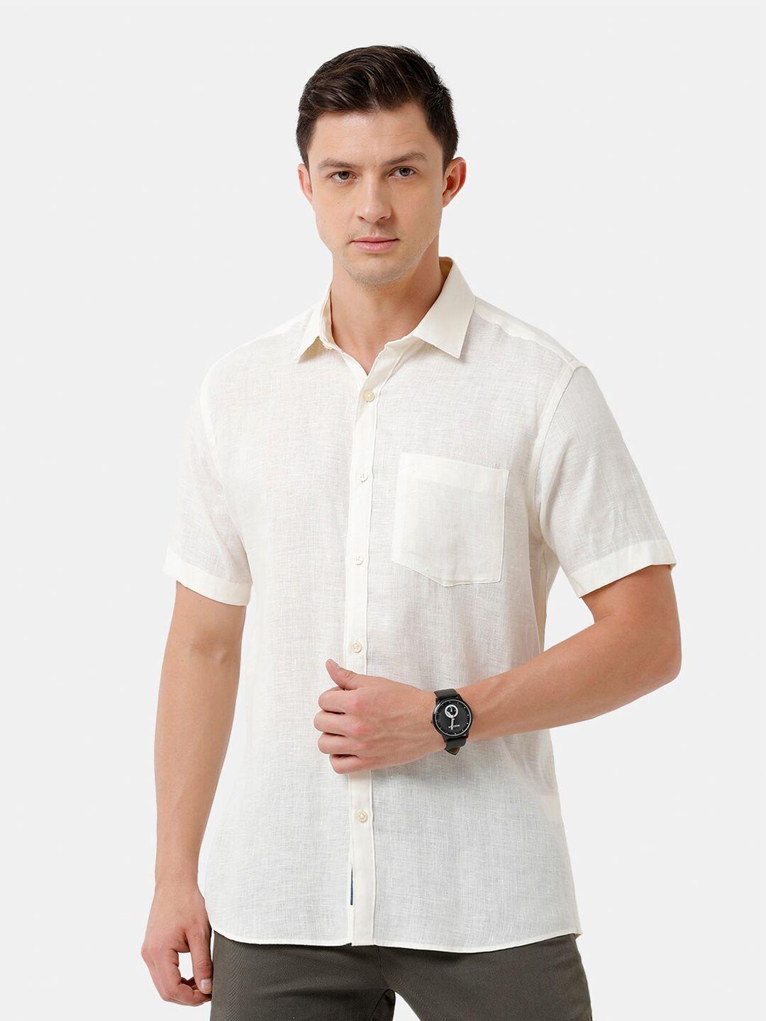 linen club men solid casual regular fit linen shirt