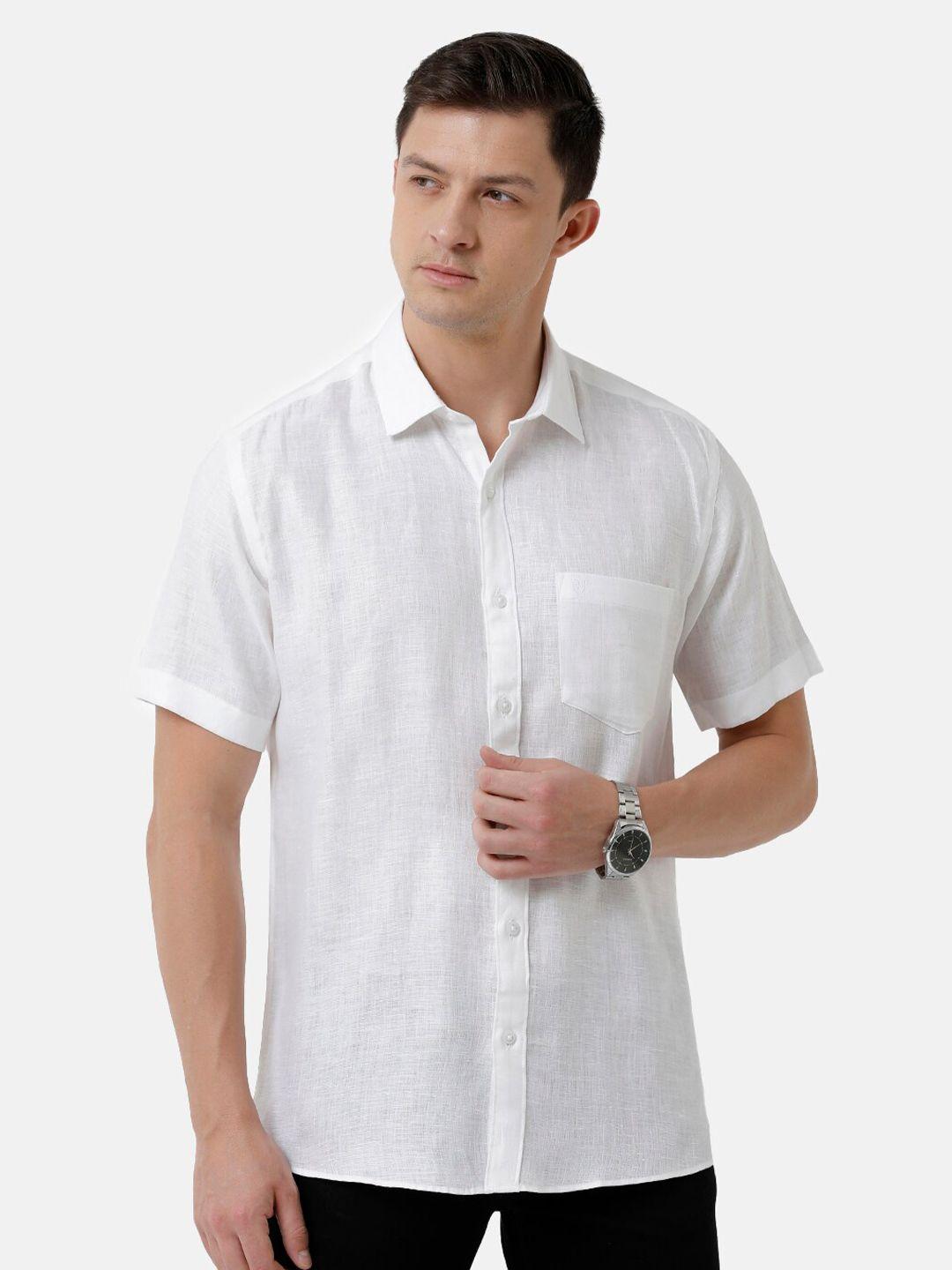 linen club men solid sustainable casual regular fit linen shirt