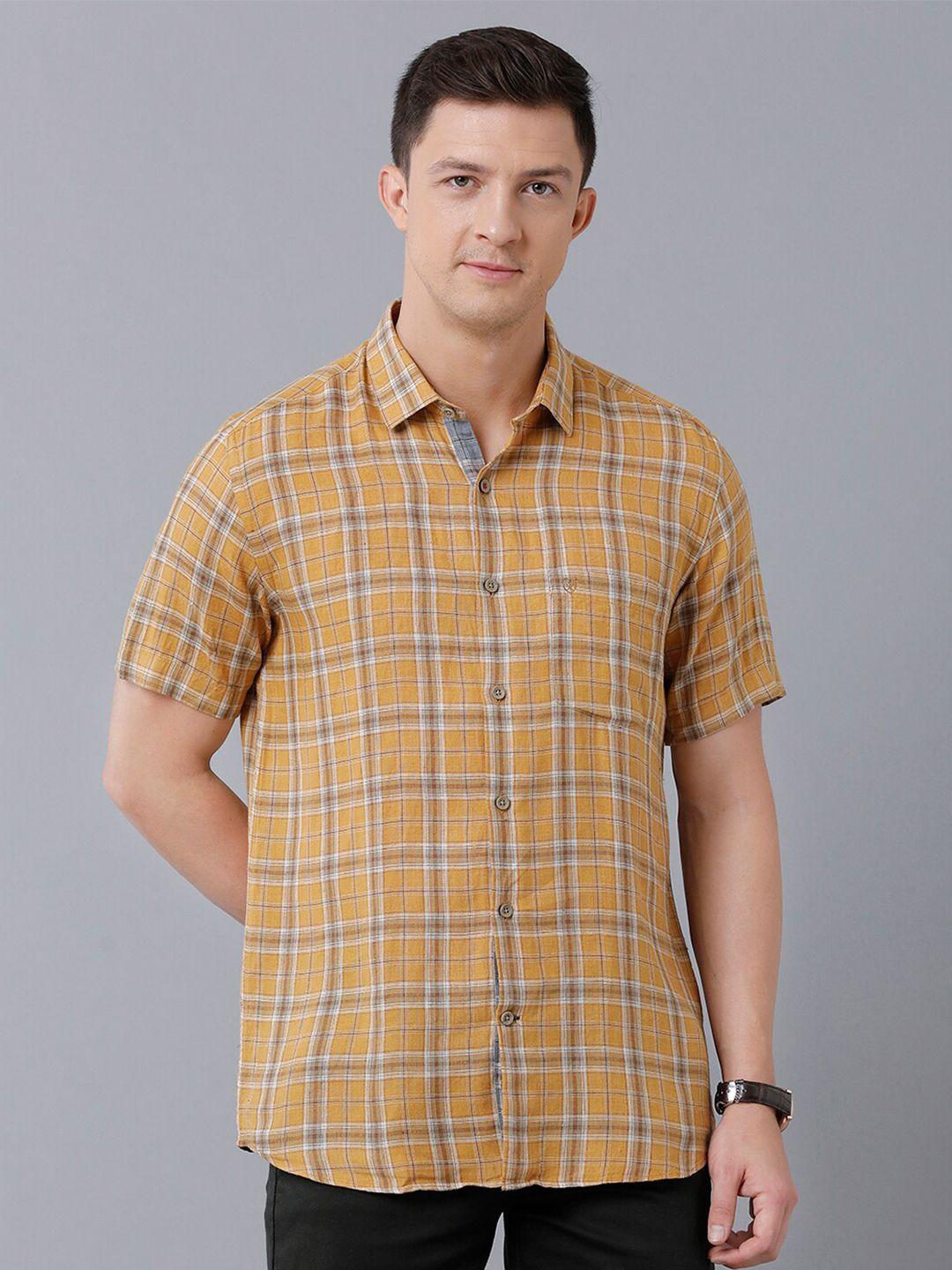 linen club men tartan checks checked pure linen sustainable casual shirt