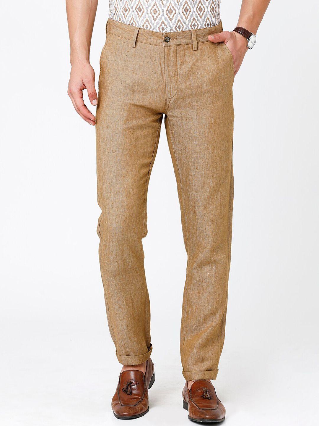 linen club men textured slim fit chinos trousers