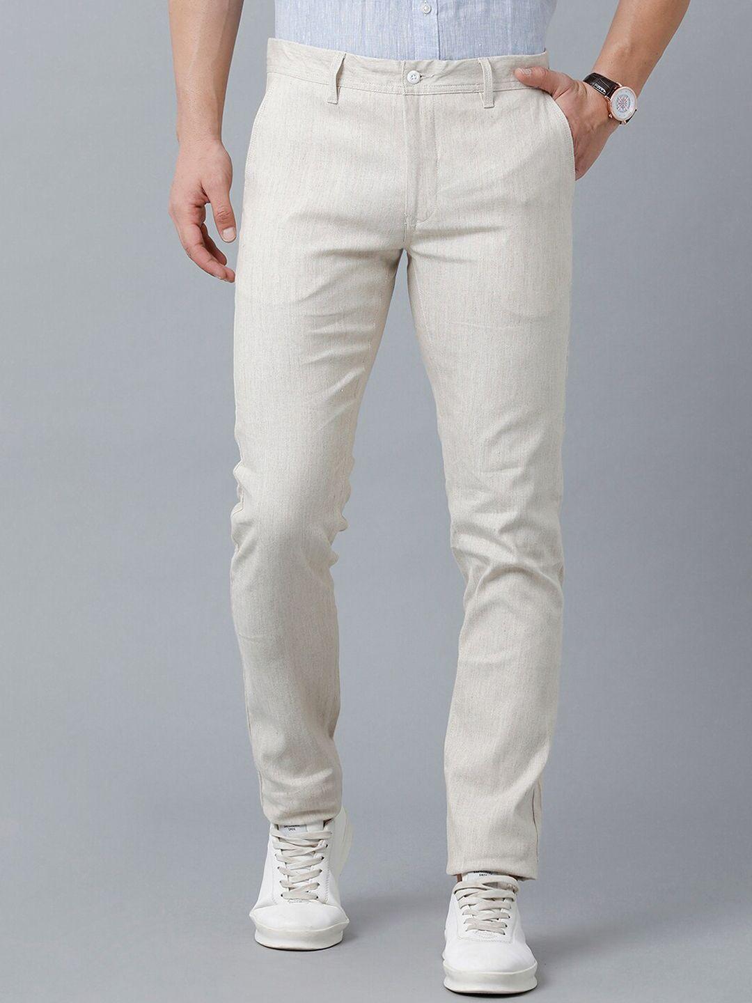 linen club men textured slim fit pure linen regular sustainable trousers