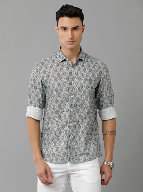 linen club multicolor regular fit printed linen shirt