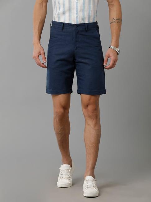 linen club navy slim fit linen shorts