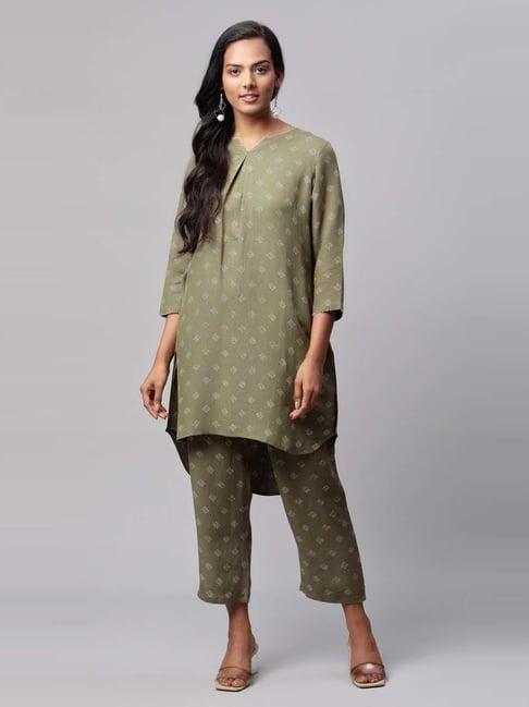 linen club olive printed tunic