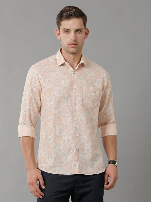 linen club peach regular fit printed shirt