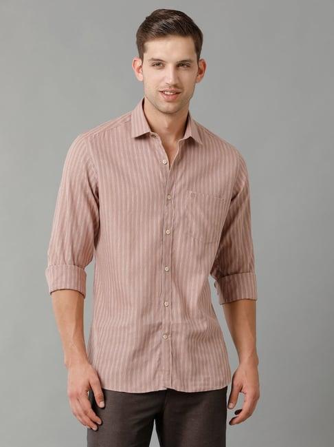 linen club peach regular fit striped shirt