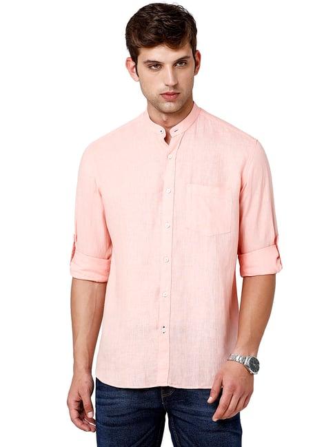 linen club pink linen regular fit shirt