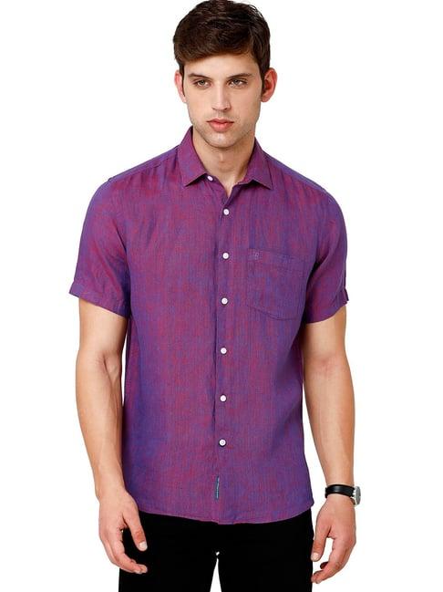 linen club purple linen regular fit shirt