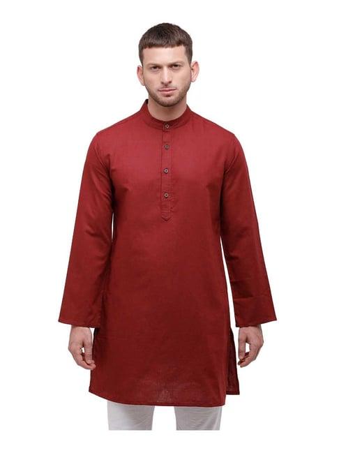 linen club red full sleeves solid kurta