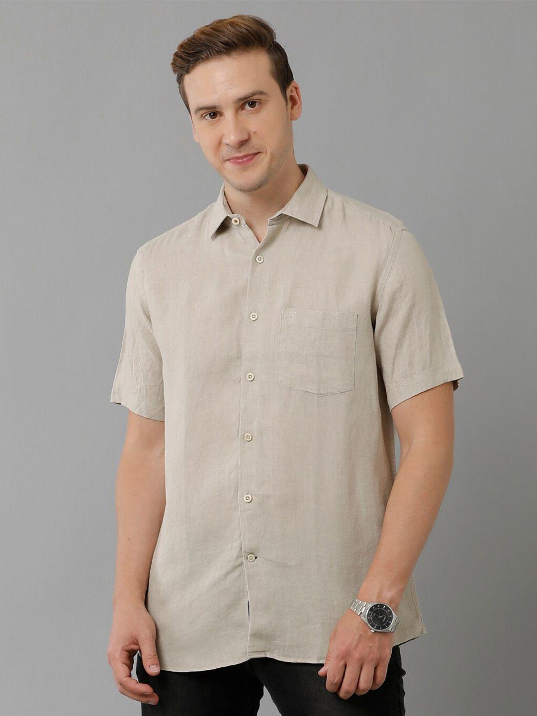 linen club spread collar pure linen casual shirt