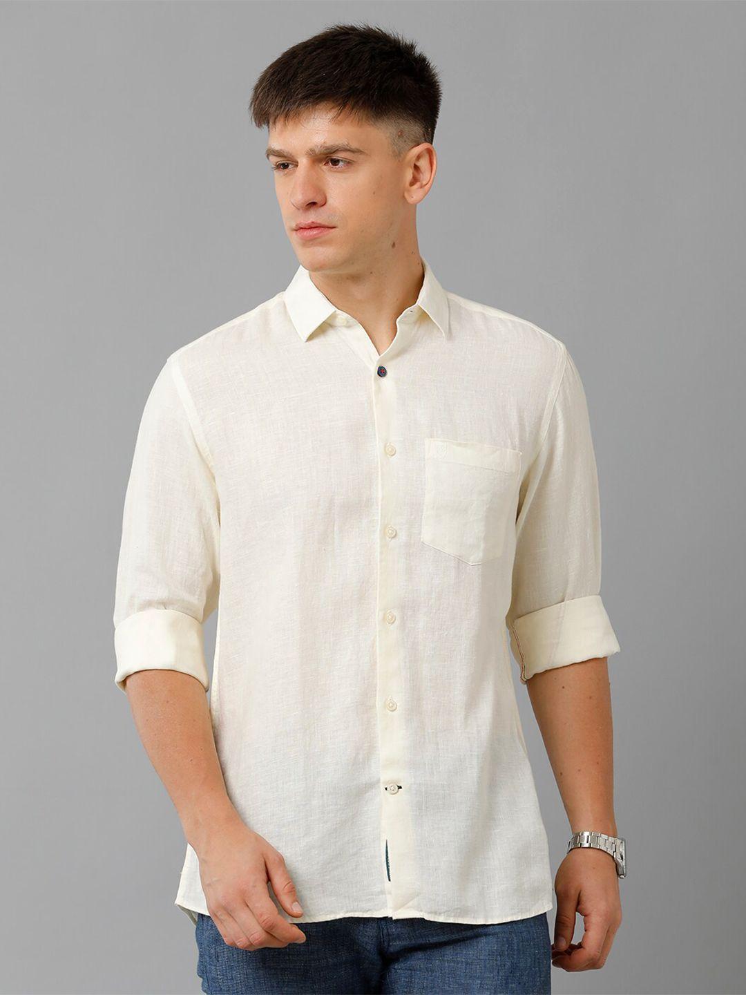 linen club spread collar pure linen casual shirt