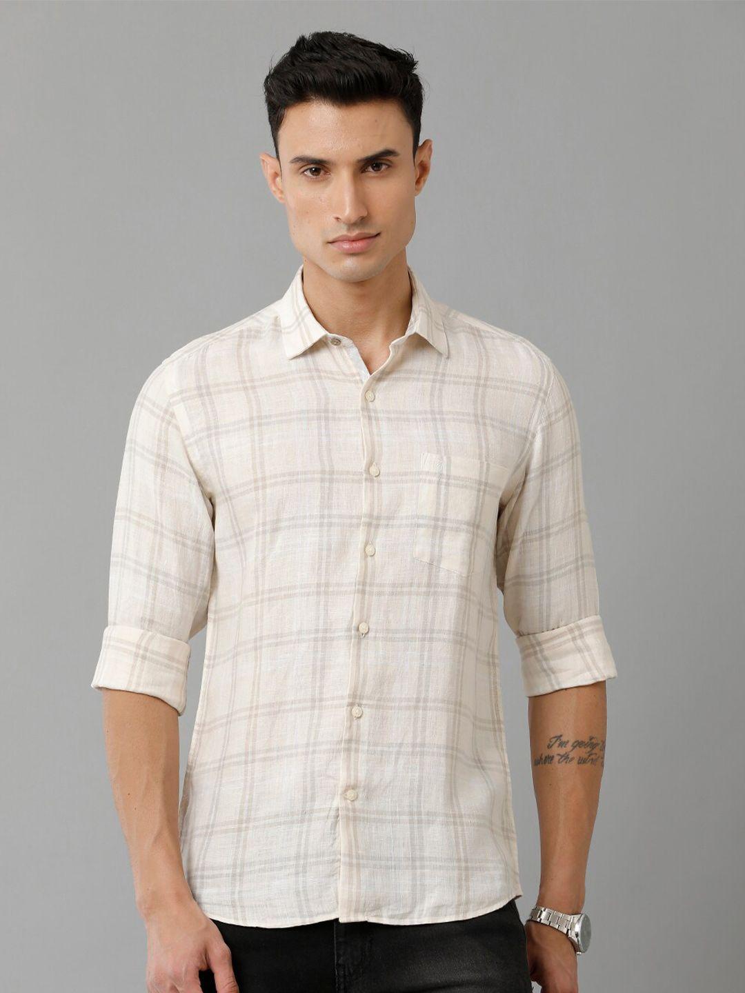 linen club tartan checked opaque casual pure linen shirt