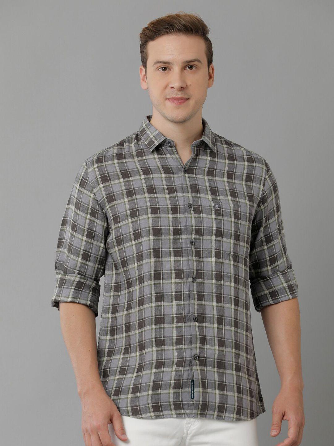 linen club tartan checks linen casual shirt