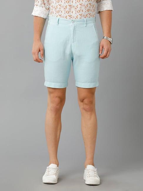 linen club turquoise slim fit linen shorts