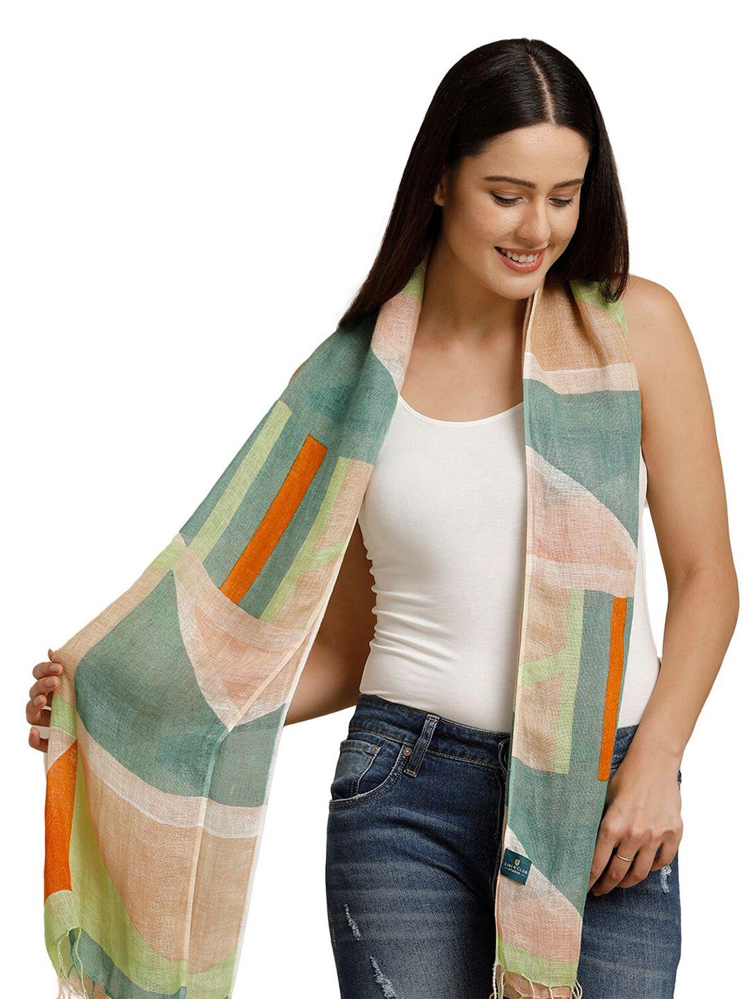 linen club unisex geometric printed pure linen stole