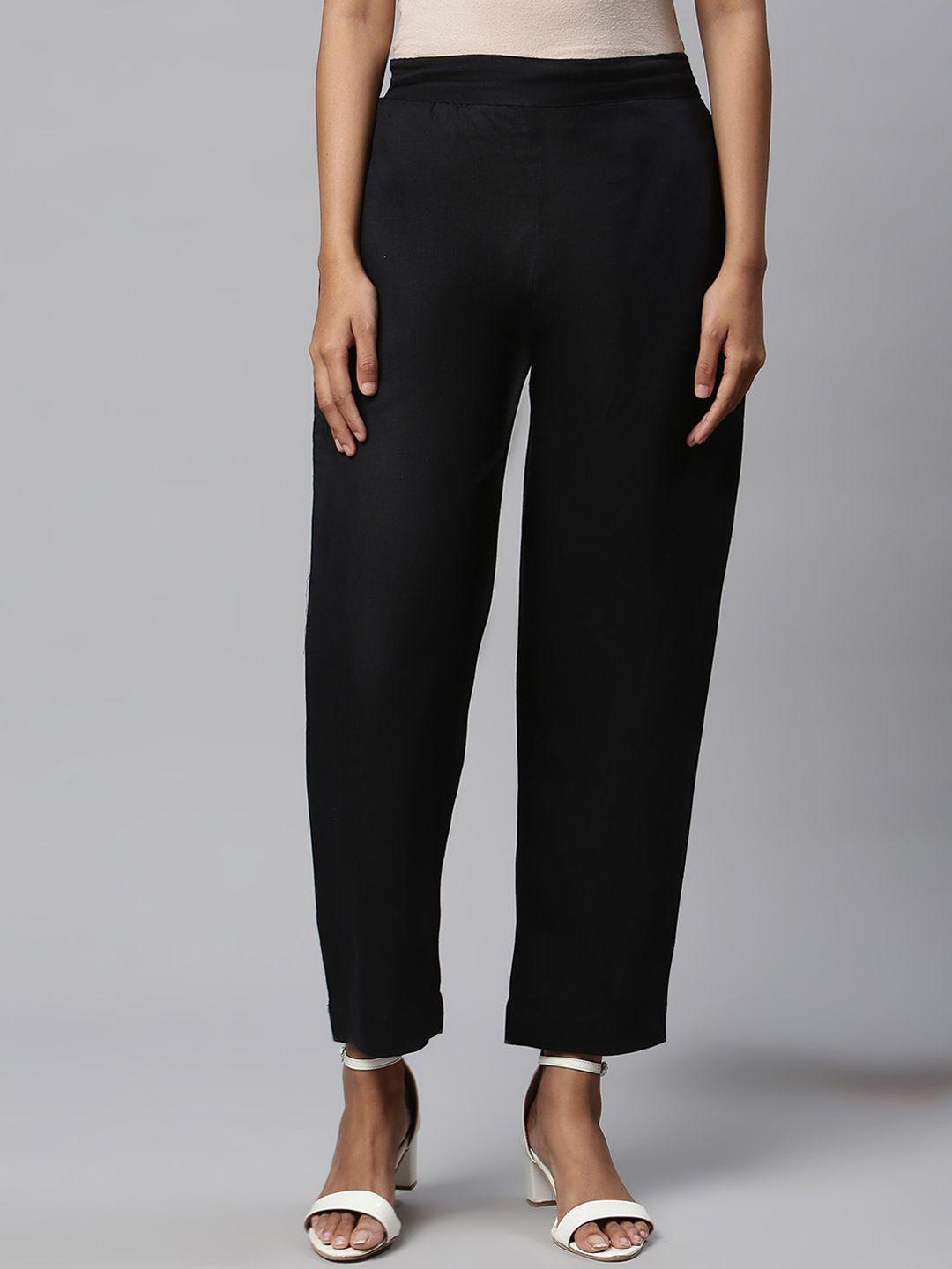 linen club woman black solid trouser