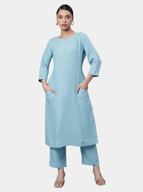 linen club woman blue chambray kurta