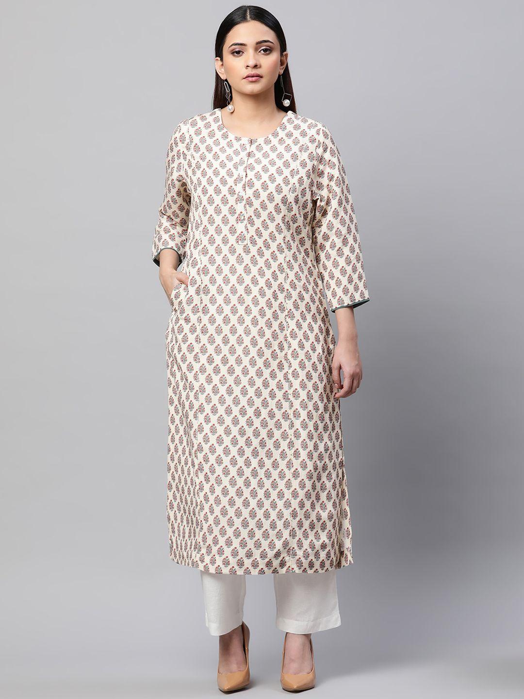 linen club woman ethnic motifs printed linen kurta