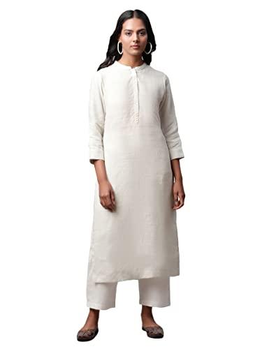 linen club woman green long kurta (size: m)-lcwess22lkcslb0030