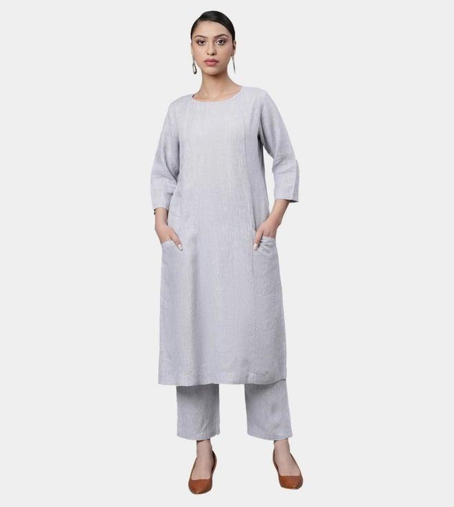 linen club woman grey chambray kurta