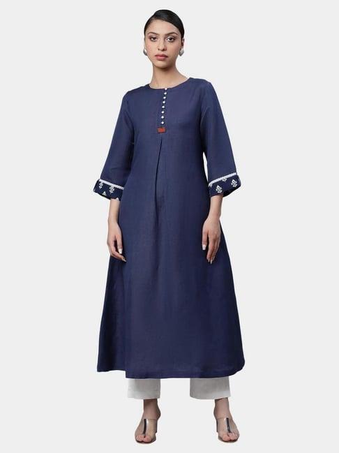 linen club woman indigo a line kurta