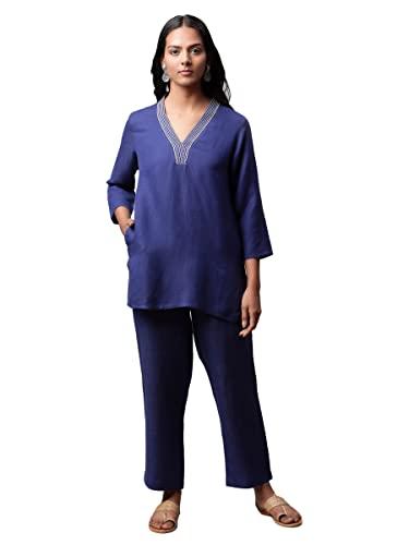 linen club woman indigo tunic (size: s)-lcwess22tucind0010