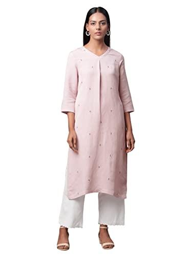 linen club woman lilac embrodiered kurta (size: s)-lcwess22lkfbpk0053