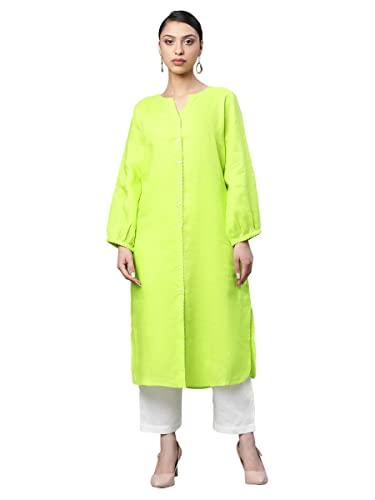 linen club woman lime solid kurta (size: 2xl)-lcwess22lkflim0092