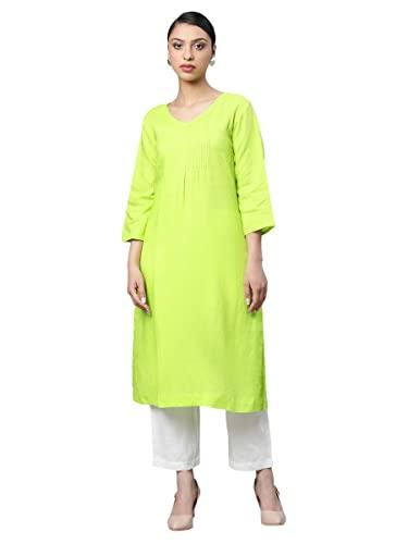 linen club woman lime solid kurta (size: xl)-lcwess22lkflim0094