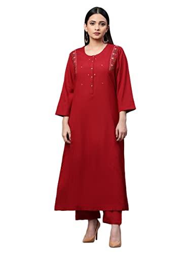 linen club woman linen maroon a line kurta (size: xl)