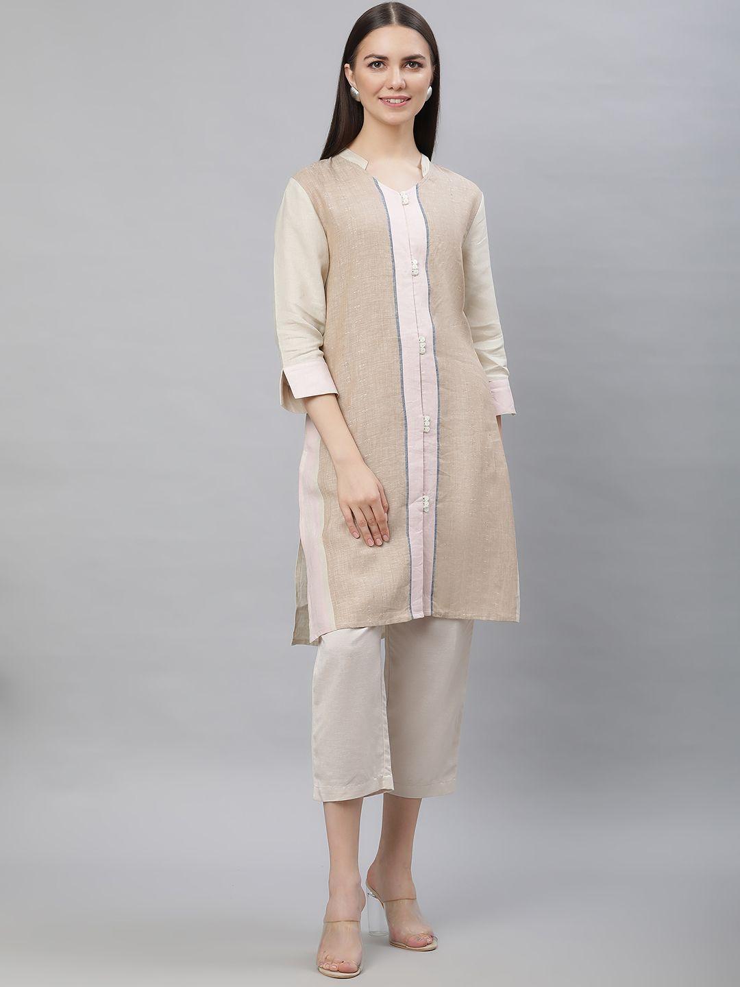 linen club woman mandarin collar pastel straight kurta