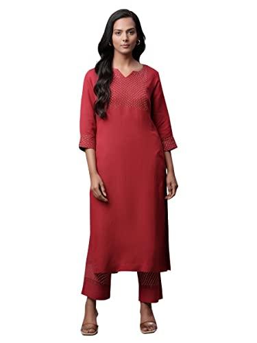 linen club woman maroon sequin kurta (size: xl)-lcwess22lkomrn0024