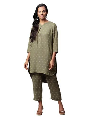 linen club woman olive printed tunic (size: m)-lcwess22tufoli0014