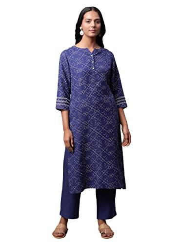 linen club woman placket women's linen kurta (size: 2xl, navy blue)-lcwess22lkfind0015