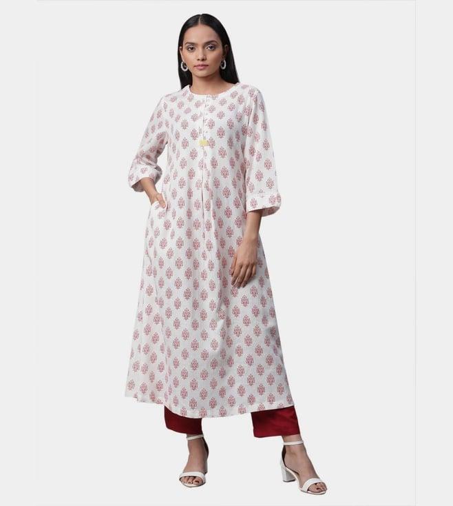 linen club woman red printed  a line kurta