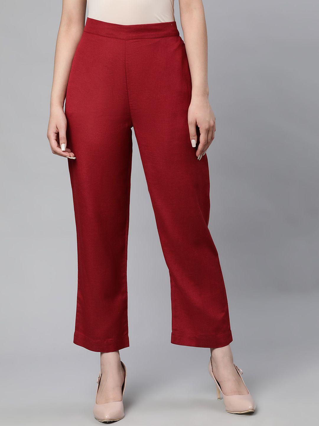 linen club woman red solid trousers