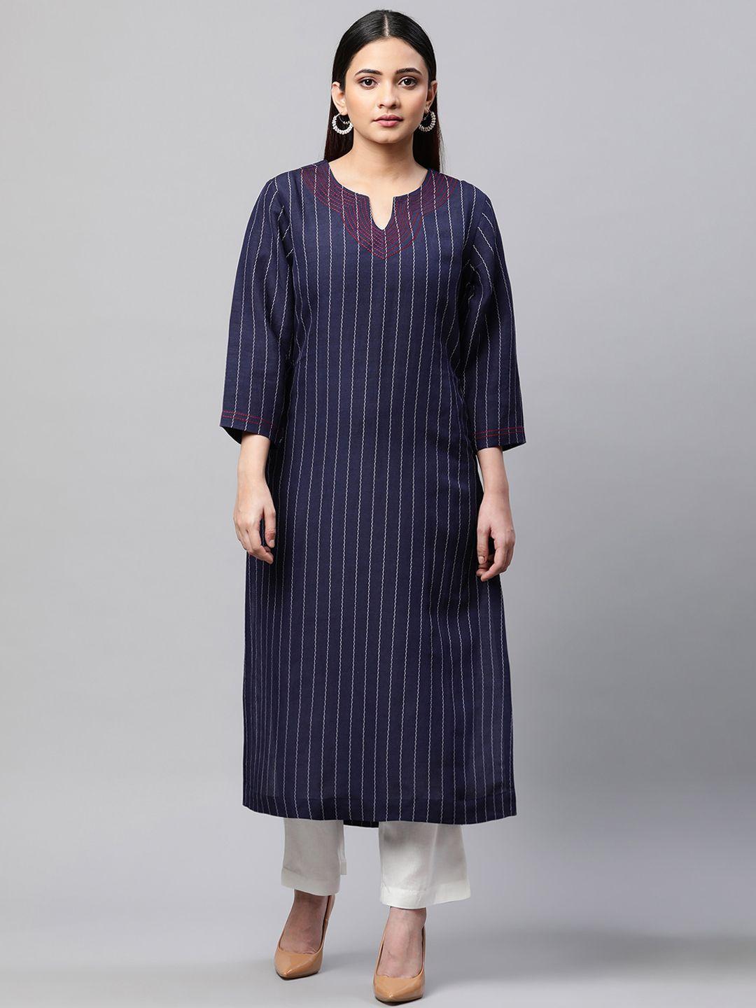 linen club woman striped linen kurta