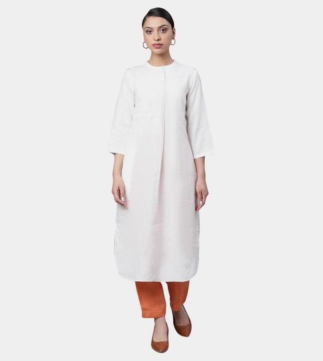 linen club woman white solid kurta