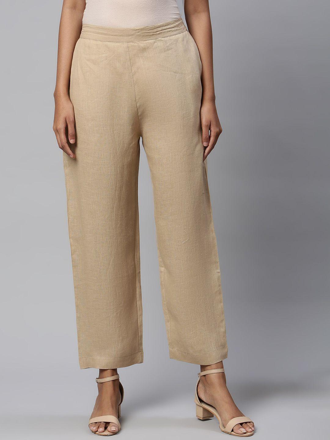 linen club woman women beige trousers