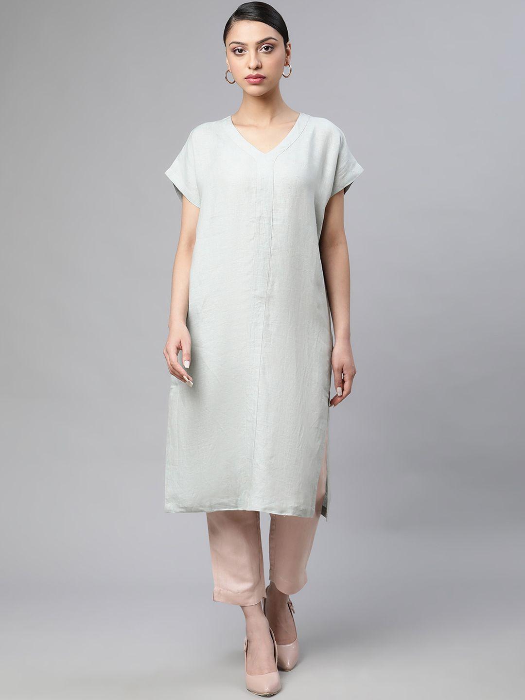 linen club woman women green embroidered chikankari sustainable kurta