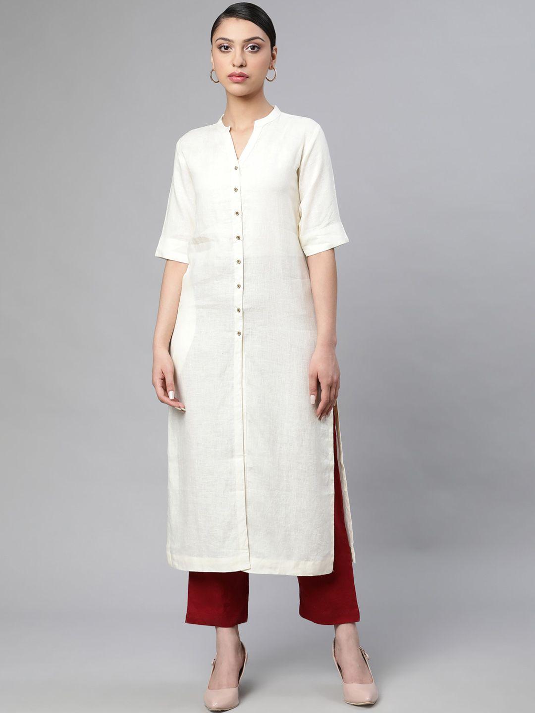 linen club woman women off white striped sustainable kurta