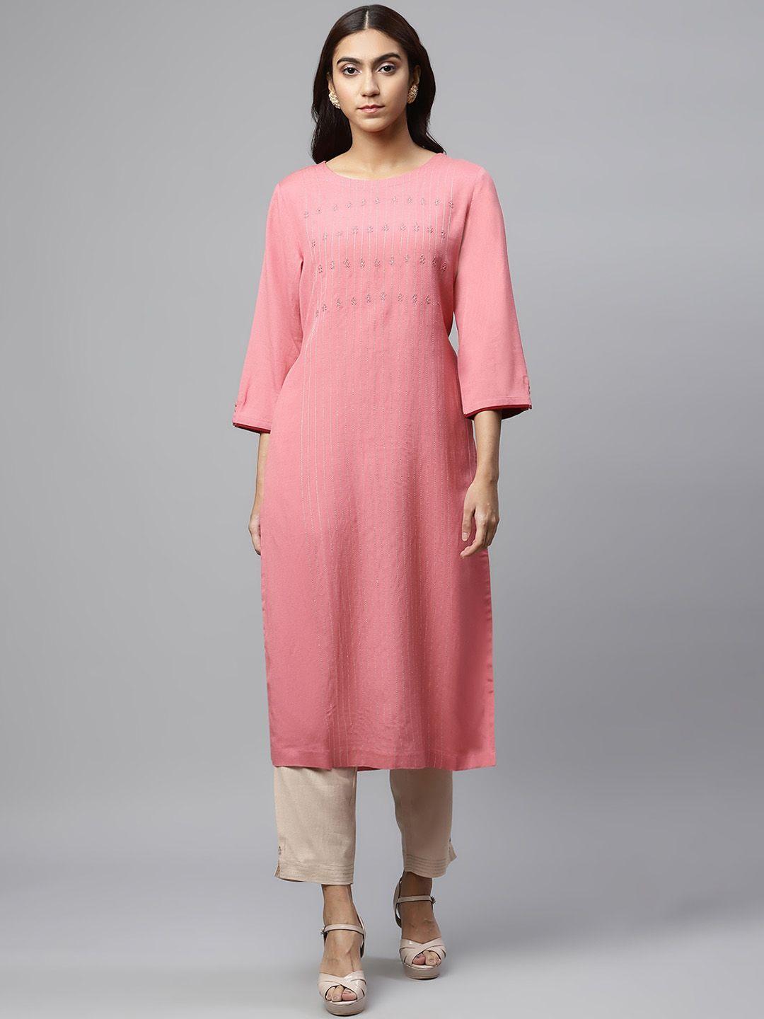 linen club woman women pink kurta