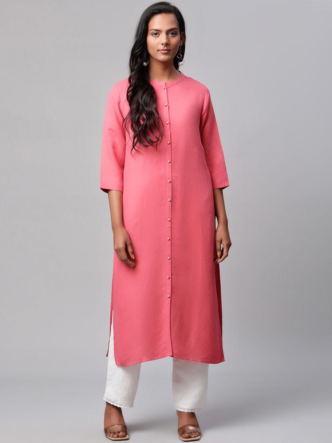 linen club woman women pink panelled linen sustainable kurta