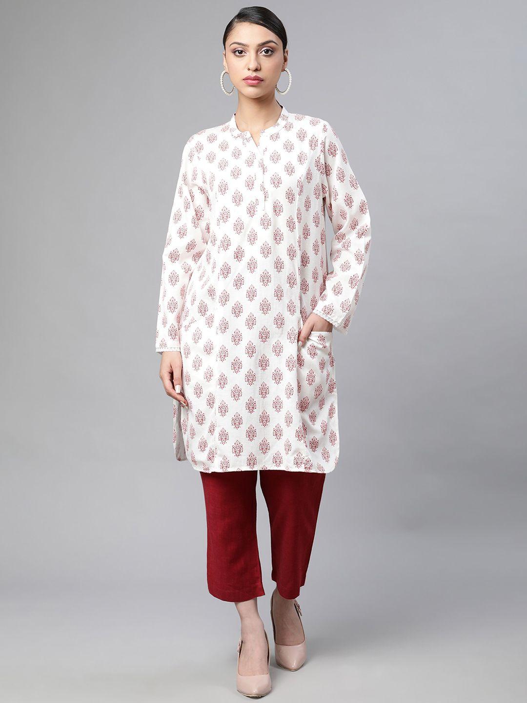 linen club woman women red ethnic motifs printed linen kurta with palazzos